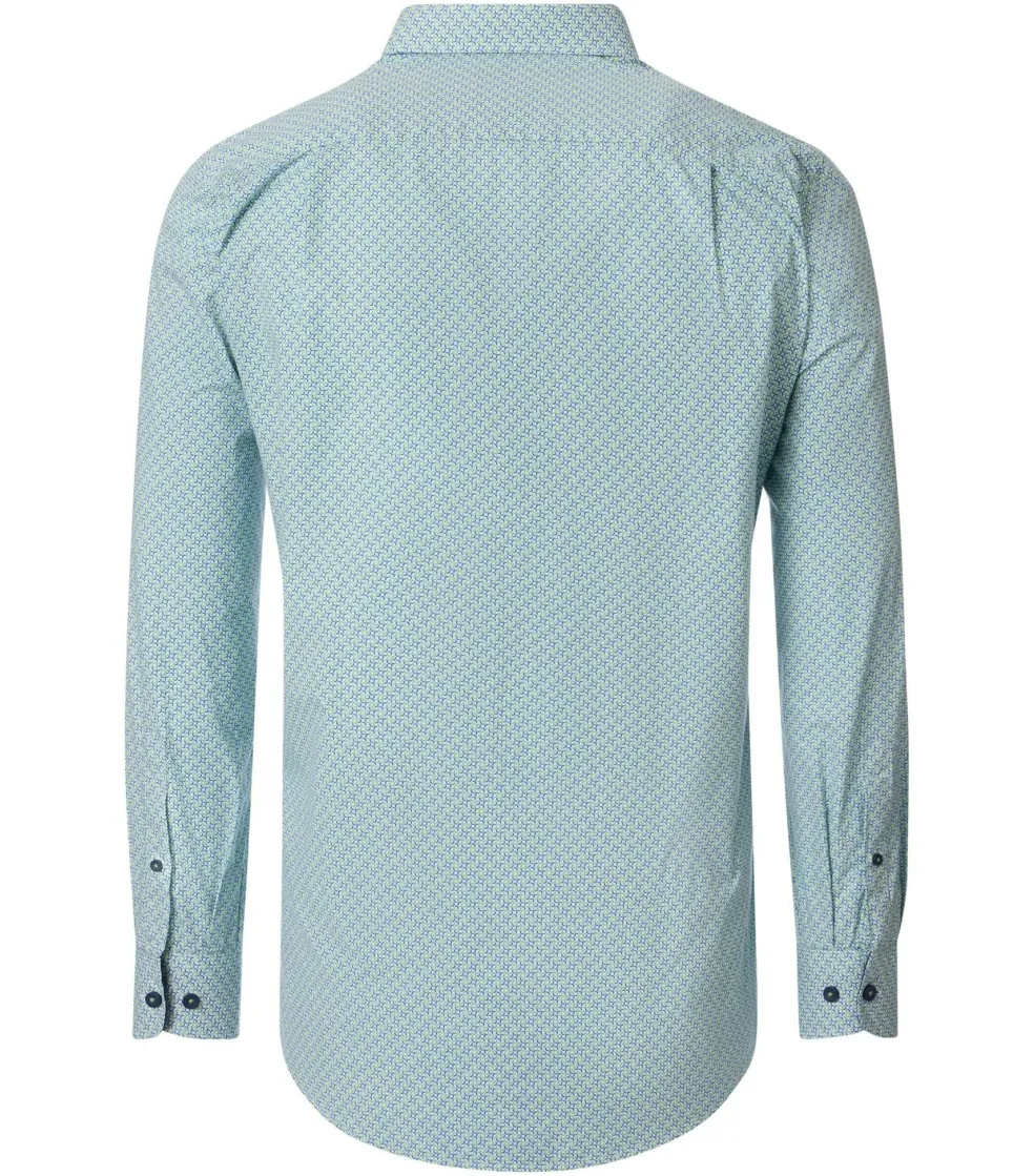 Redmond comfort fit overhemd, popeline, blauw met wit en groen dessin