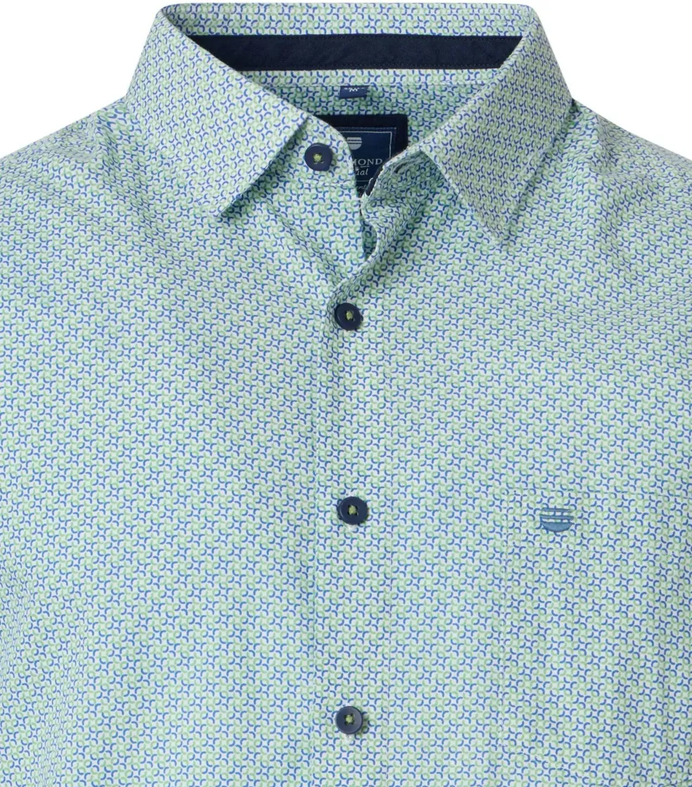 Redmond comfort fit overhemd, popeline, blauw met wit en groen dessin