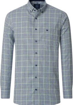 Redmond comfort fit overhemd, Oxford, blauw wit en groen geruit