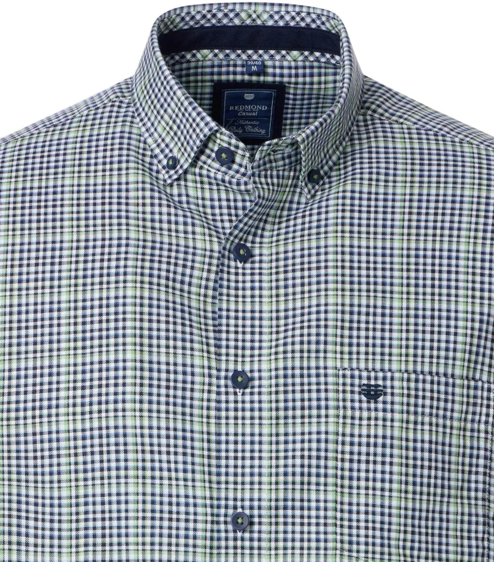 Redmond comfort fit overhemd, Oxford, blauw wit en groen geruit