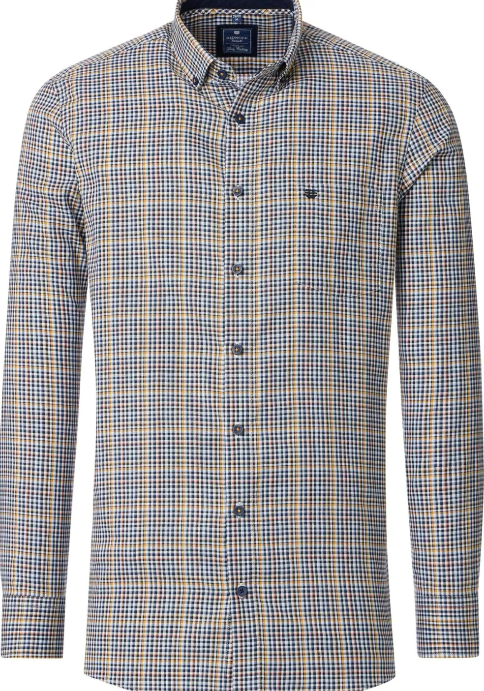 Redmond comfort fit overhemd, Oxford, blauw, wit en geel geruit