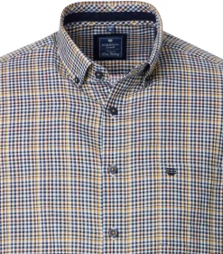 Redmond comfort fit overhemd, Oxford, blauw, wit en geel geruit
