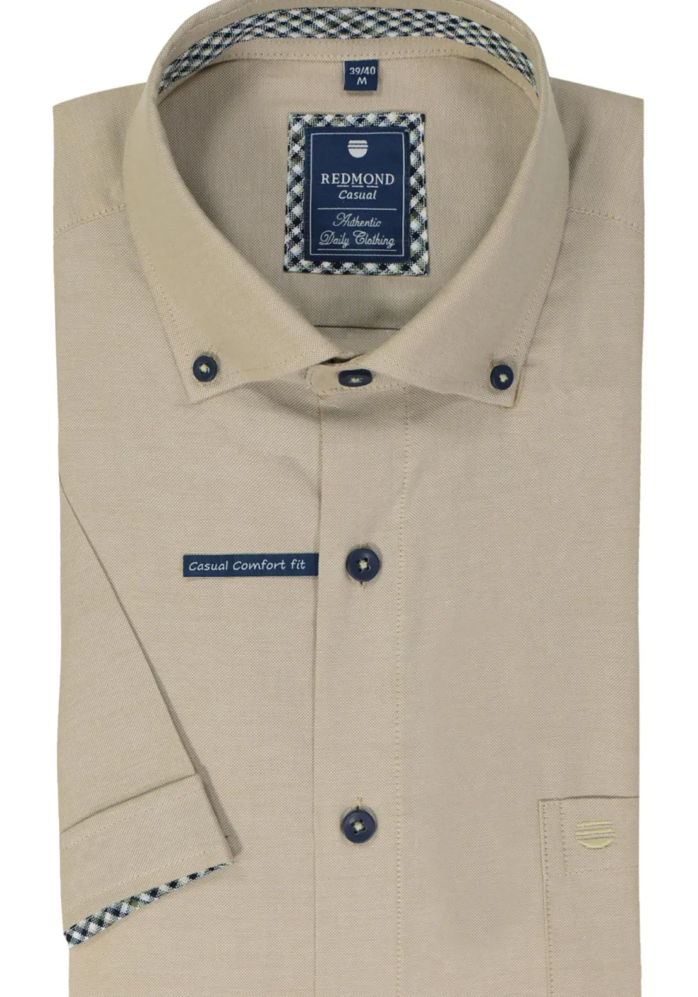Redmond comfort fit overhemd, korte mouw, Oxford, beige