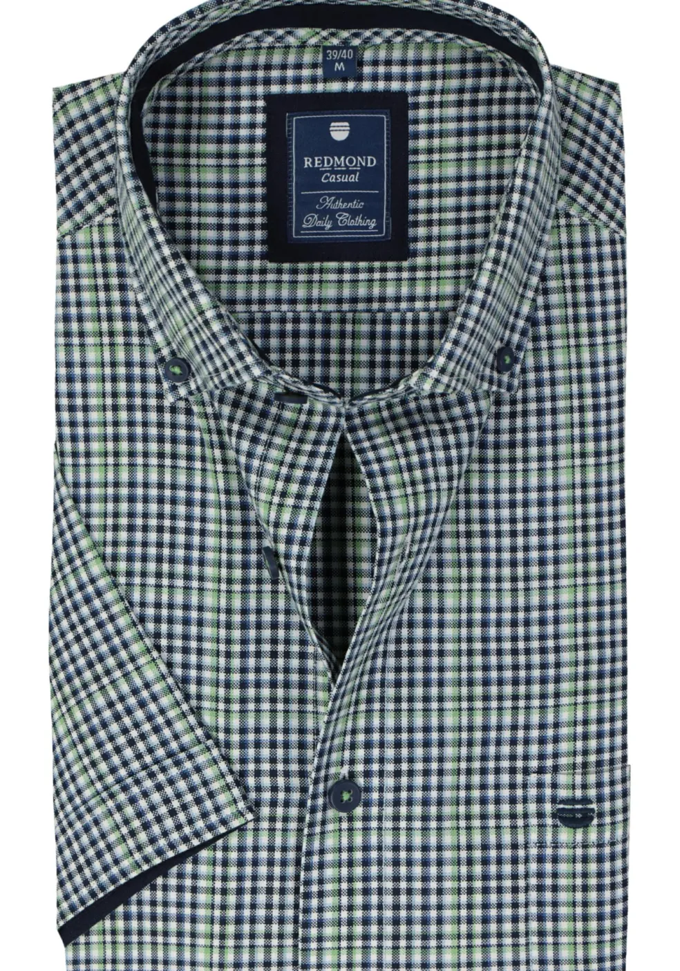Redmond comfort fit overhemd, korte mouw, Oxford, blauw wit en groen geruit