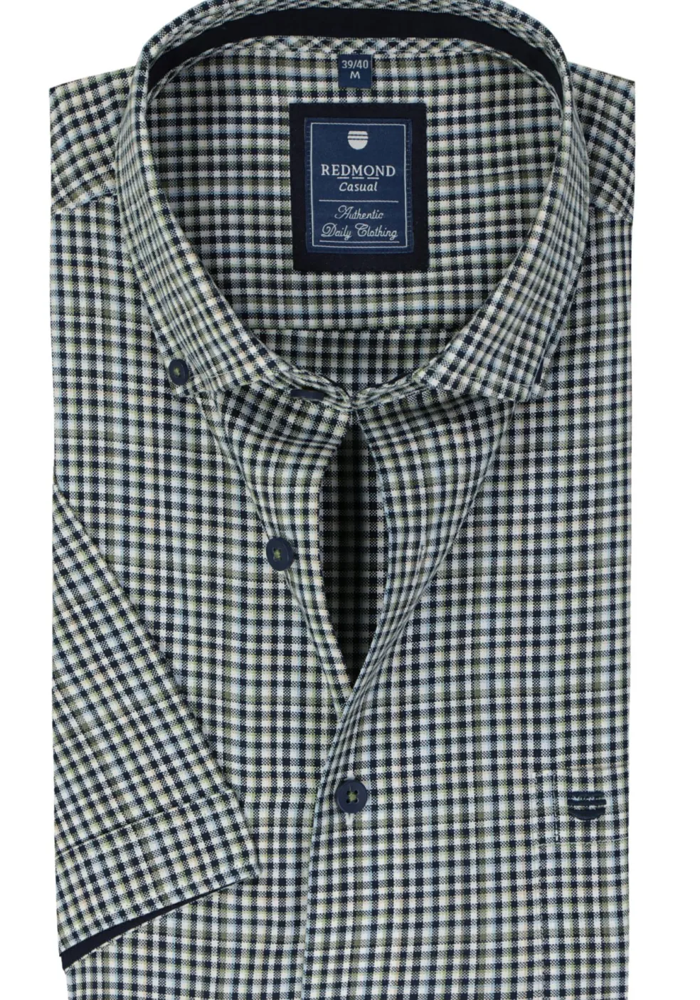Redmond comfort fit overhemd, korte mouw, Oxford, blauw, wit en beige geruit