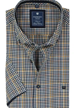 Redmond comfort fit overhemd, korte mouw, Oxford, blauw, wit en geel geruit