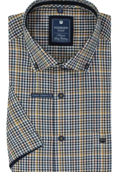 Redmond comfort fit overhemd, korte mouw, Oxford, blauw, wit en geel geruit