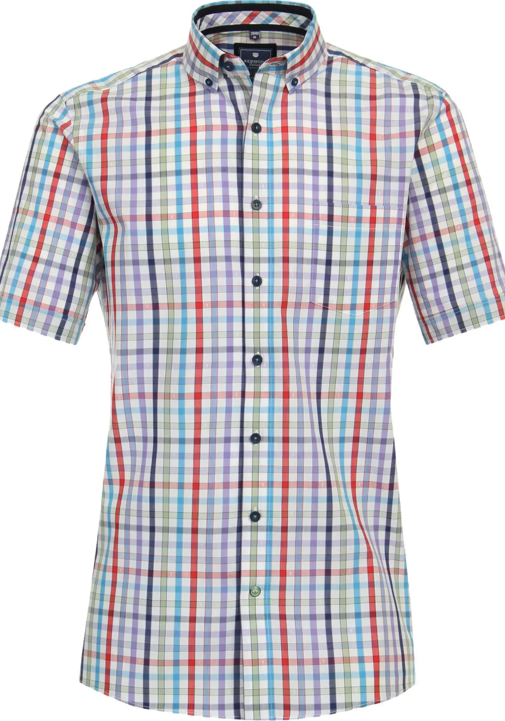 Redmond comfort fit overhemd, korte mouw, popeline, blauw geruit