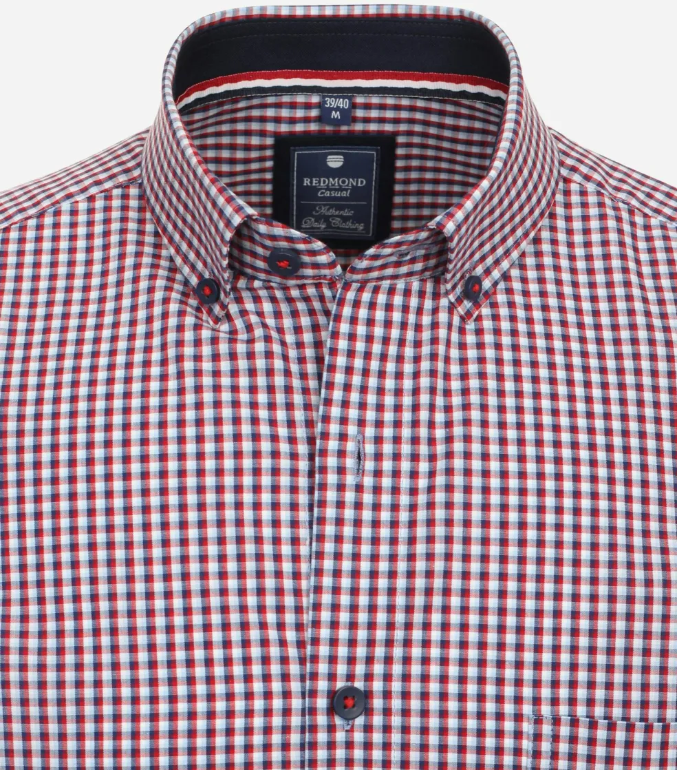 Redmond comfort fit overhemd, korte mouw, popeline, blauw geruit