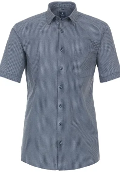 Redmond comfort fit overhemd, korte mouw, popeline, blauw met wit dessin