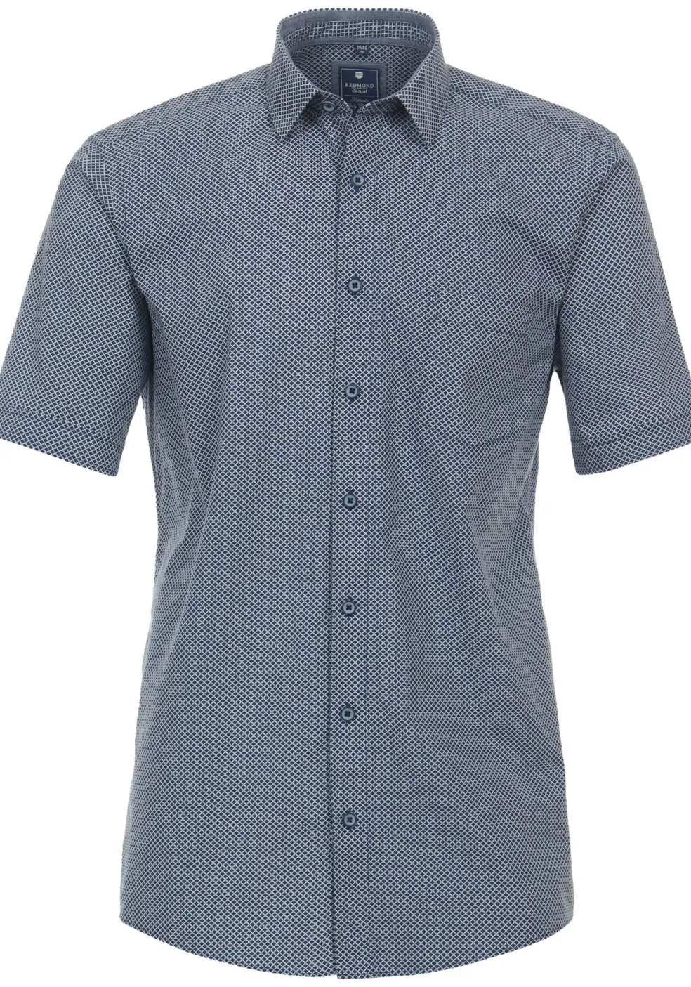 Redmond comfort fit overhemd, korte mouw, popeline, blauw met wit dessin