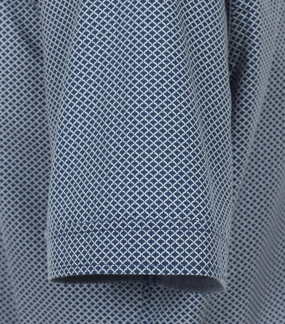 Redmond comfort fit overhemd, korte mouw, popeline, blauw met wit dessin
