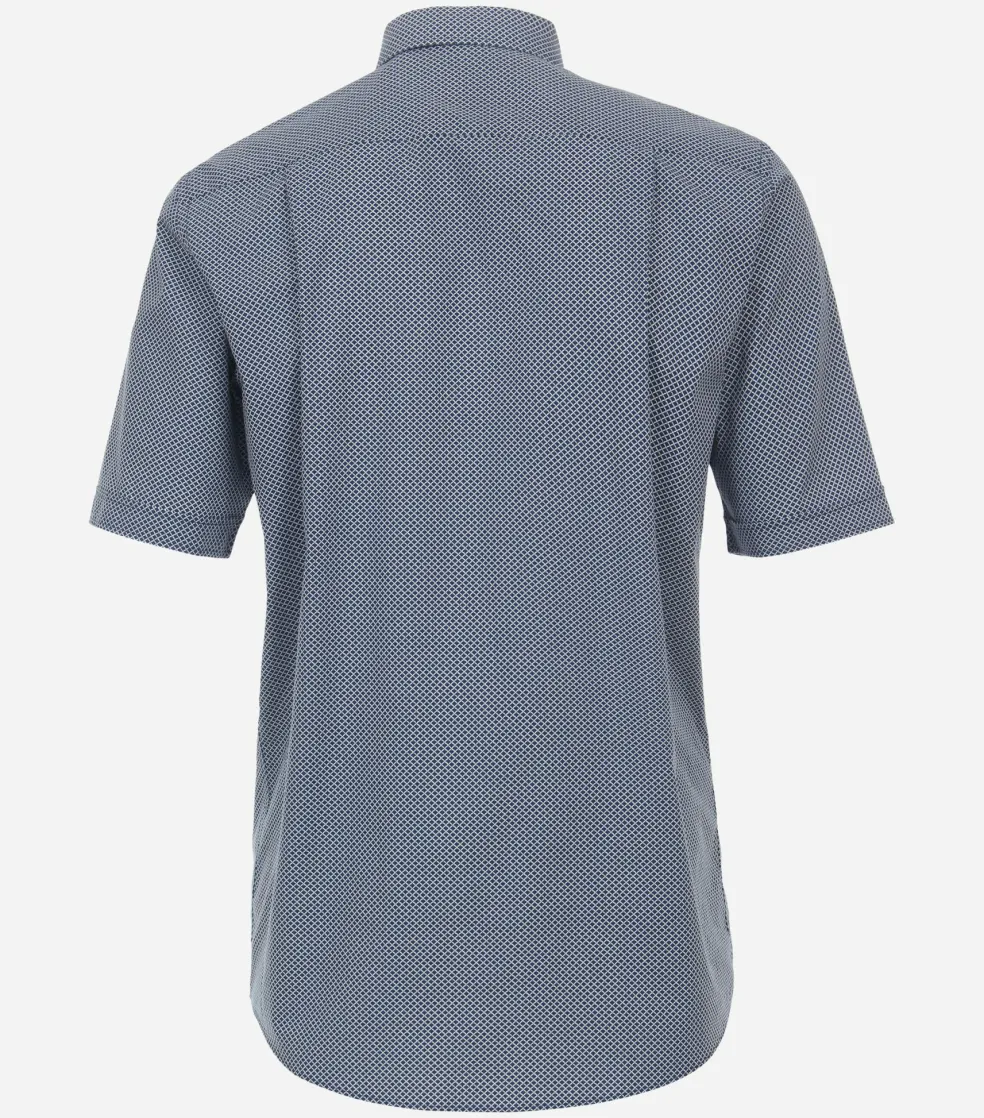Redmond comfort fit overhemd, korte mouw, popeline, blauw met wit dessin