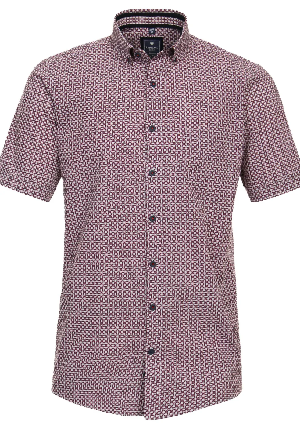 Redmond comfort fit overhemd, korte mouw, popeline, rood dessin