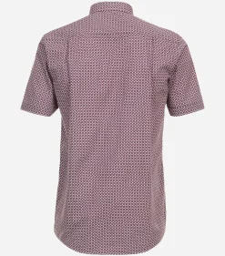 Redmond comfort fit overhemd, korte mouw, popeline, rood dessin