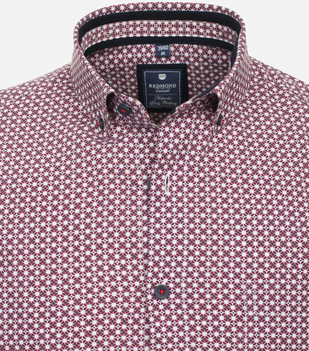 Redmond comfort fit overhemd, korte mouw, popeline, rood dessin