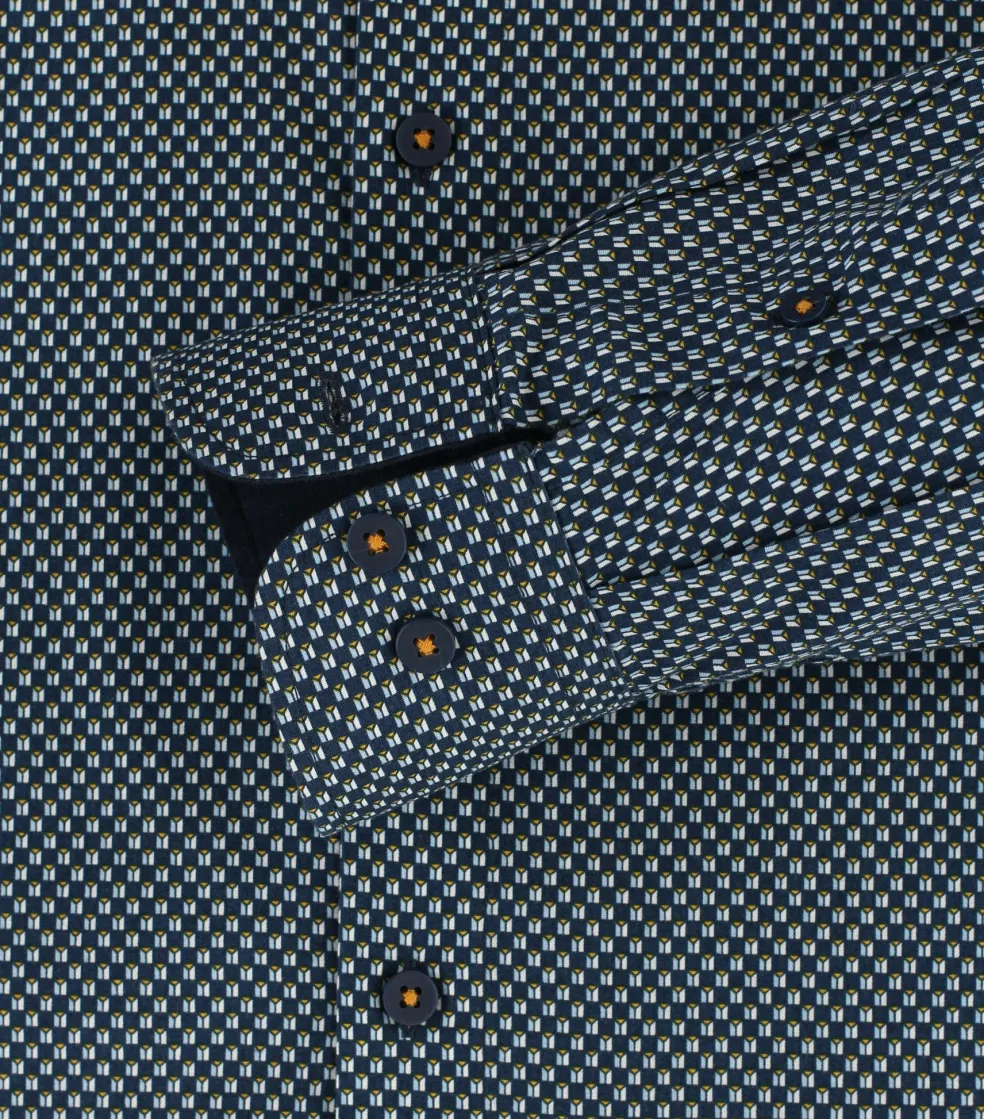 Redmond comfort fit overhemd, popeline, blauw dessin