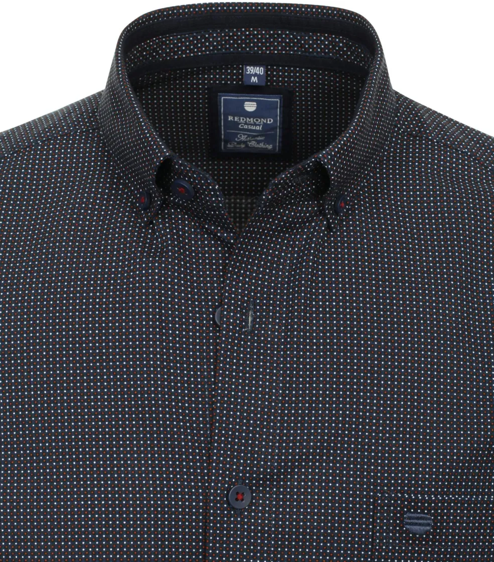 Redmond comfort fit overhemd, popeline, blauw met rood en wit dessin