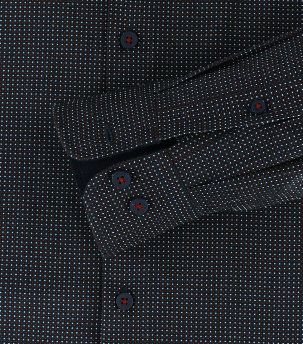 Redmond comfort fit overhemd, popeline, blauw met rood en wit dessin
