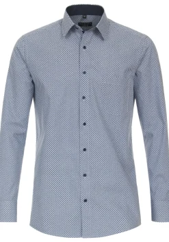 Redmond comfort fit overhemd, popeline, blauw met wit dessin