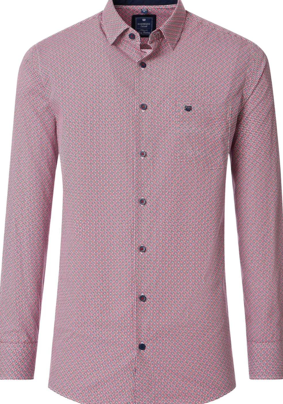 Redmond comfort fit overhemd, popeline, blauw met wit en rood dessin
