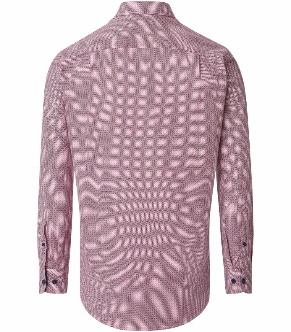 Redmond comfort fit overhemd, popeline, blauw met wit en rood dessin