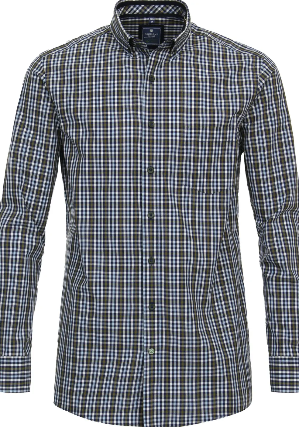 Redmond comfort fit overhemd, popeline, groen geruit