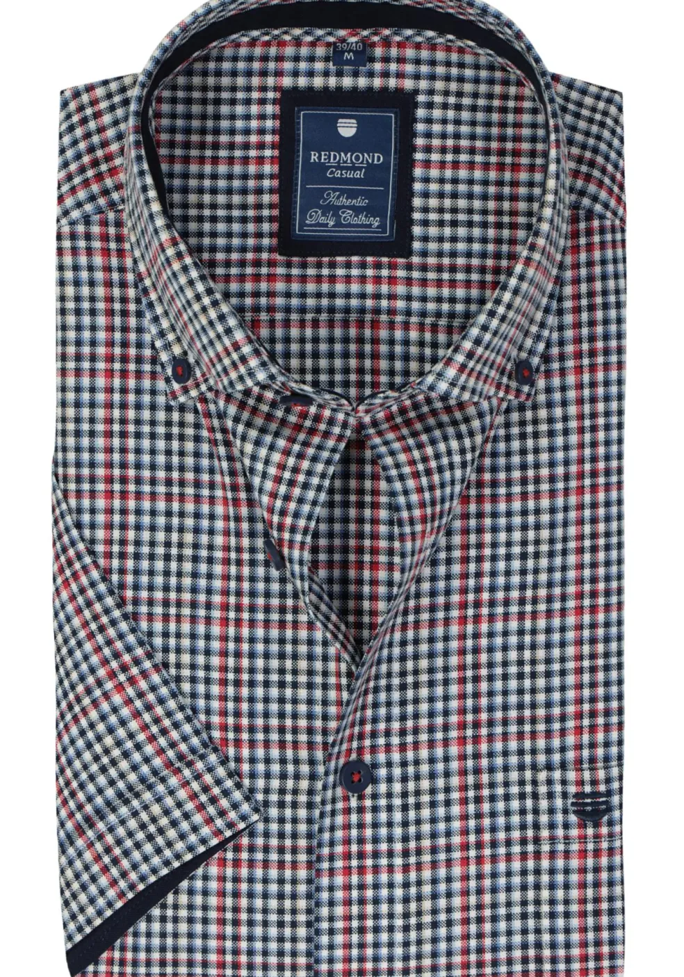 Redmond comfort fit overhemd, korte mouw, Oxford, blauw, wit en rood geruit