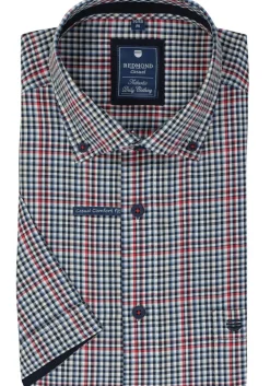 Redmond comfort fit overhemd, korte mouw, Oxford, blauw, wit en rood geruit