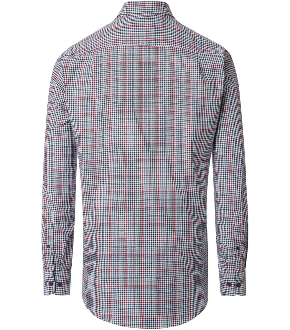 Redmond comfort fit overhemd, Oxford, blauw, wit en rood geruit