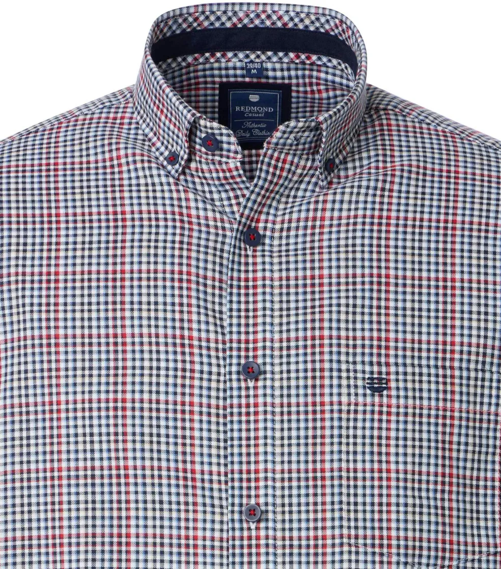 Redmond comfort fit overhemd, Oxford, blauw, wit en rood geruit