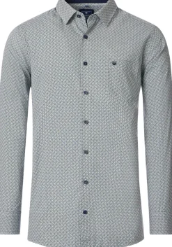 Redmond comfort fit overhemd, popeline, blauw met wit en beige dessin
