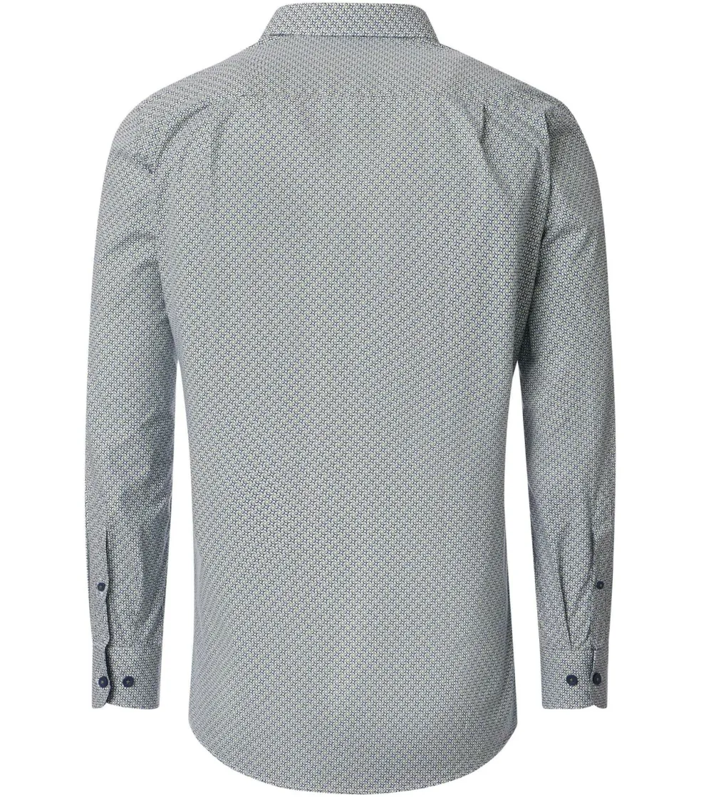 Redmond comfort fit overhemd, popeline, blauw met wit en beige dessin
