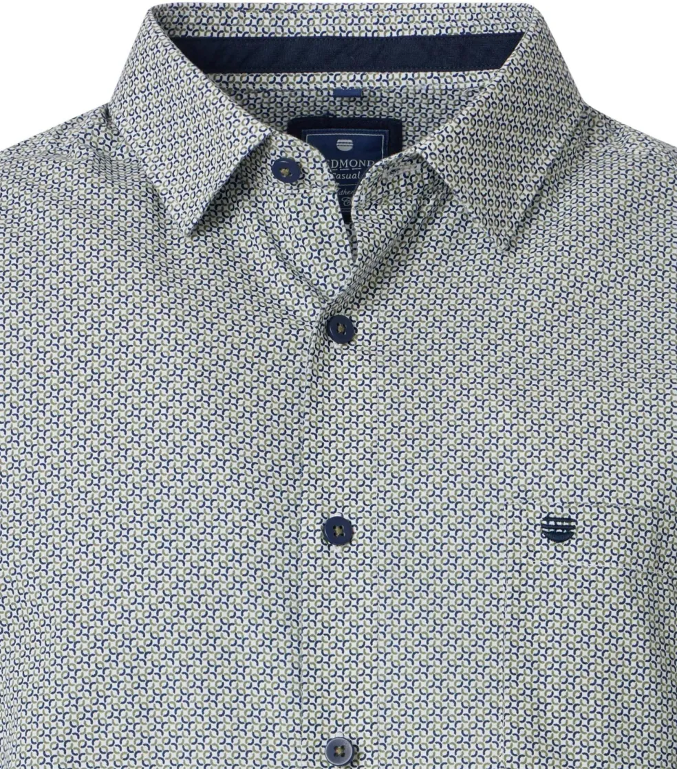 Redmond comfort fit overhemd, popeline, blauw met wit en beige dessin