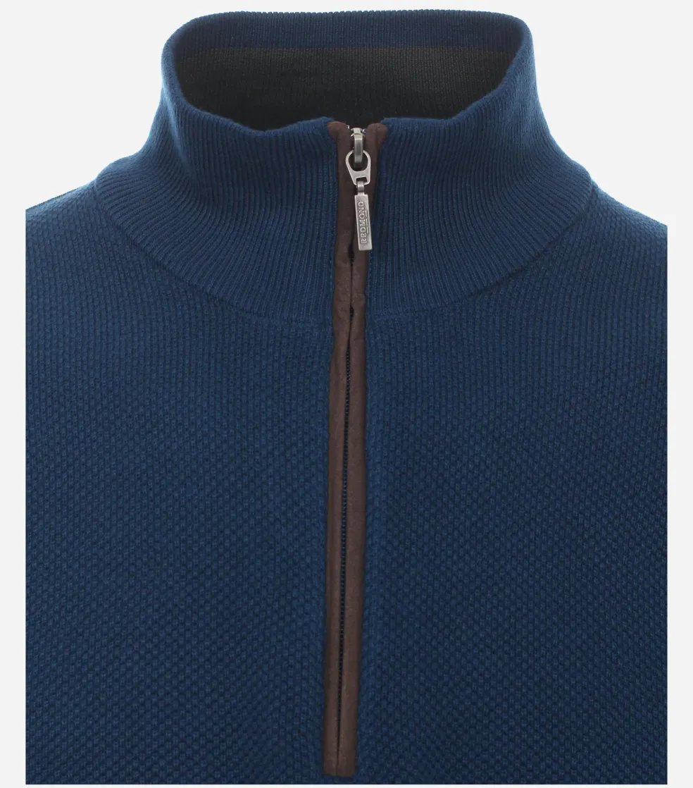 Redmond heren schipperstrui katoen, opstaande kraag, blauw (middeldik)