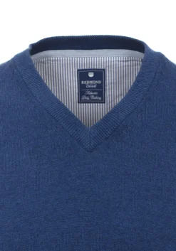 Redmond heren spencer katoen, V-hals, jeansblauw