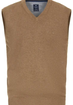 Redmond heren spencer katoen, V-hals, camel (middeldik)