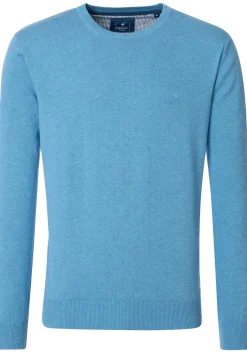 Redmond heren trui katoen, O-hals, blauw (middeldik)