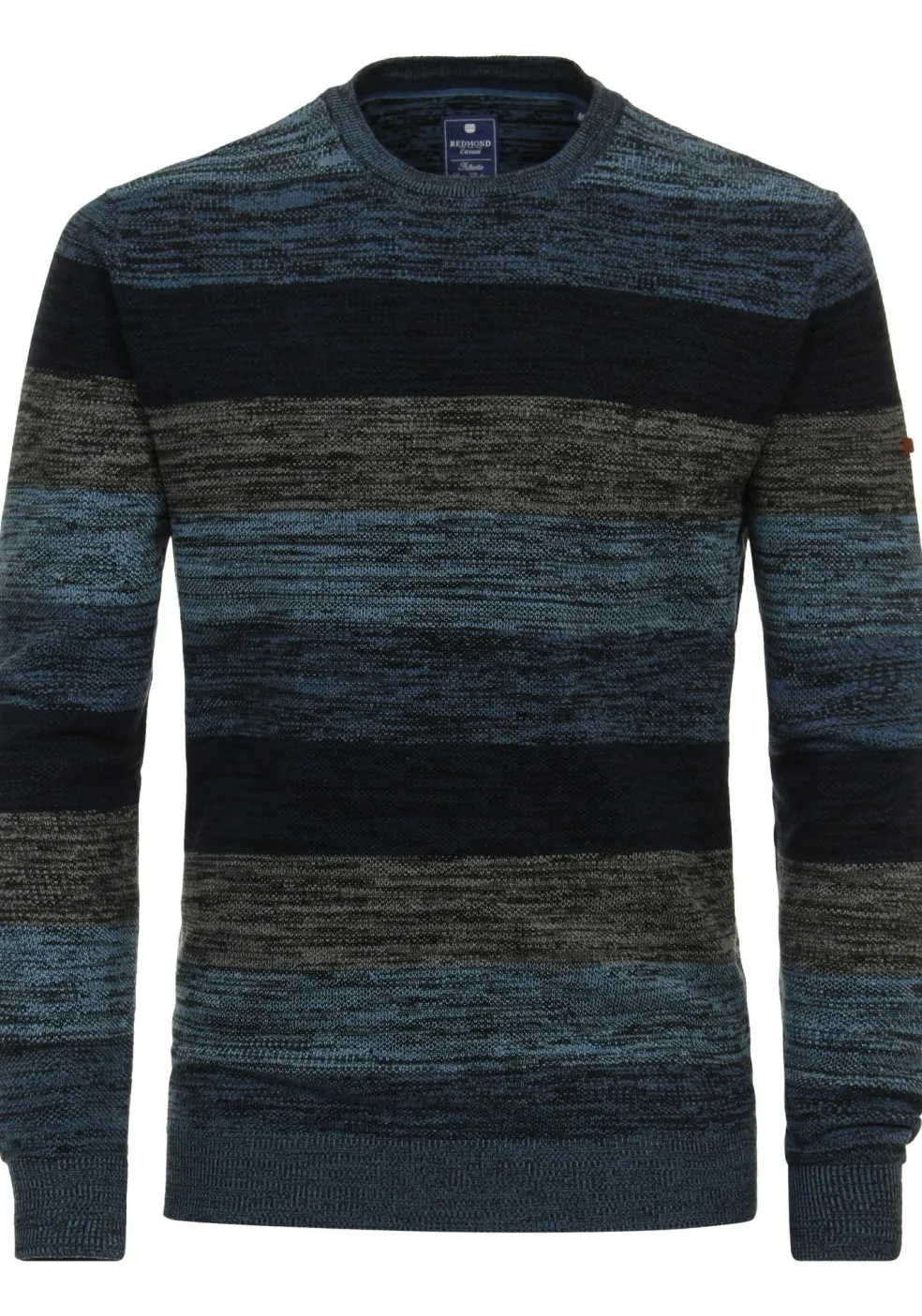 Redmond heren trui katoen, O-hals, blauw gestreept (middeldik)