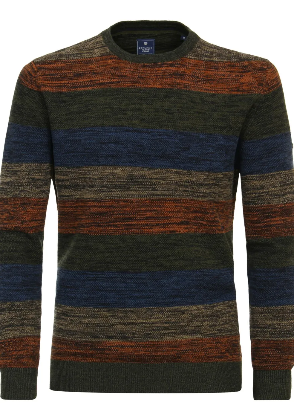 Redmond heren trui katoen, O-hals, groen gestreept (middeldik)