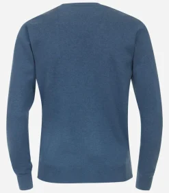 Redmond heren trui katoen, O-hals, blauw (middeldik)
