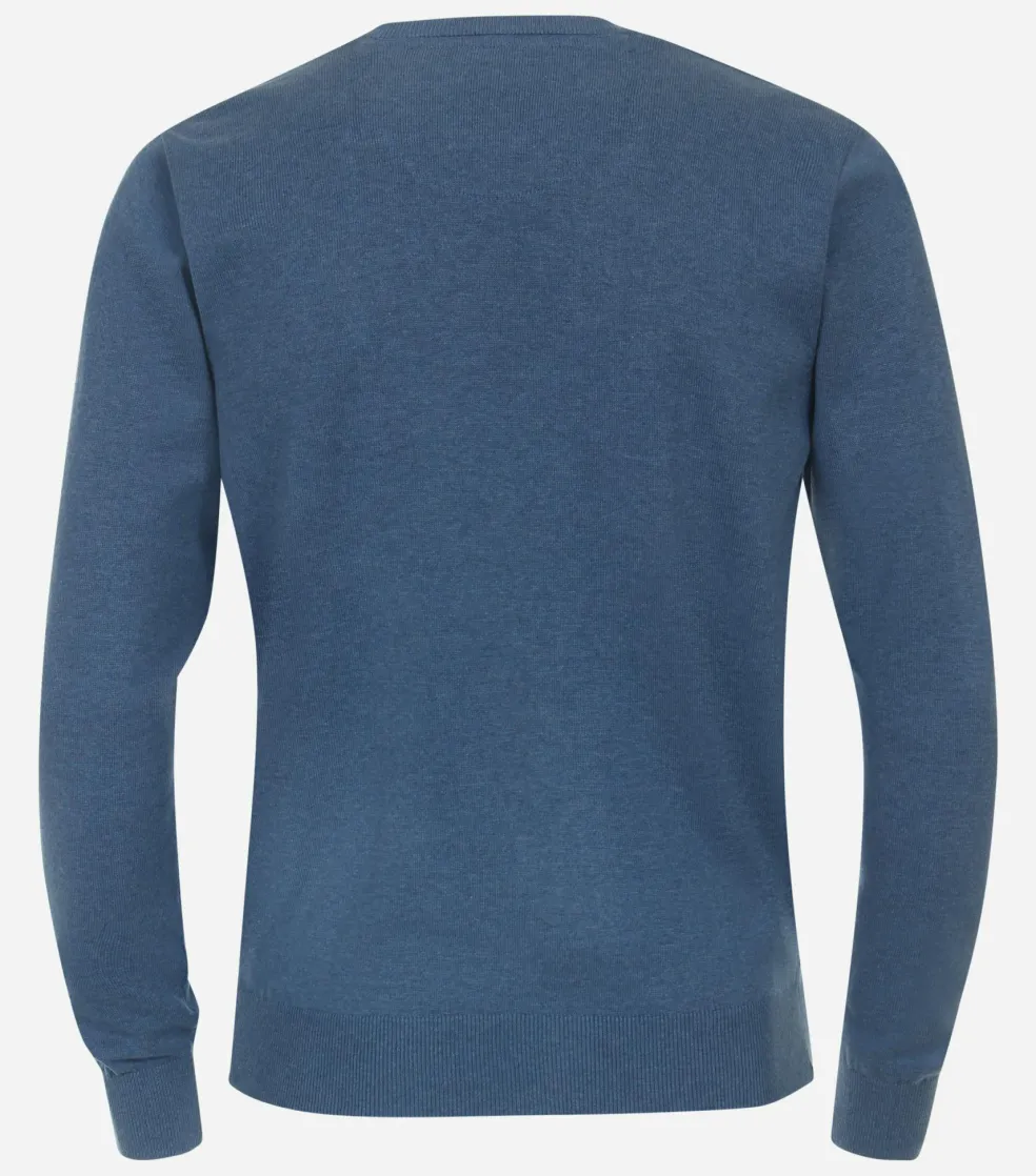 Redmond heren trui katoen, O-hals, blauw (middeldik)
