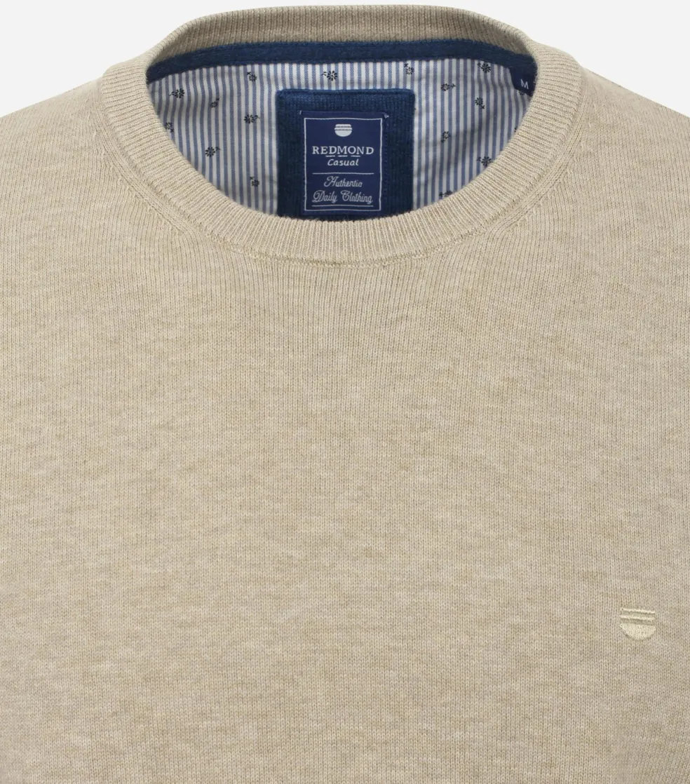 Redmond heren trui katoen, O-hals, beige (middeldik)