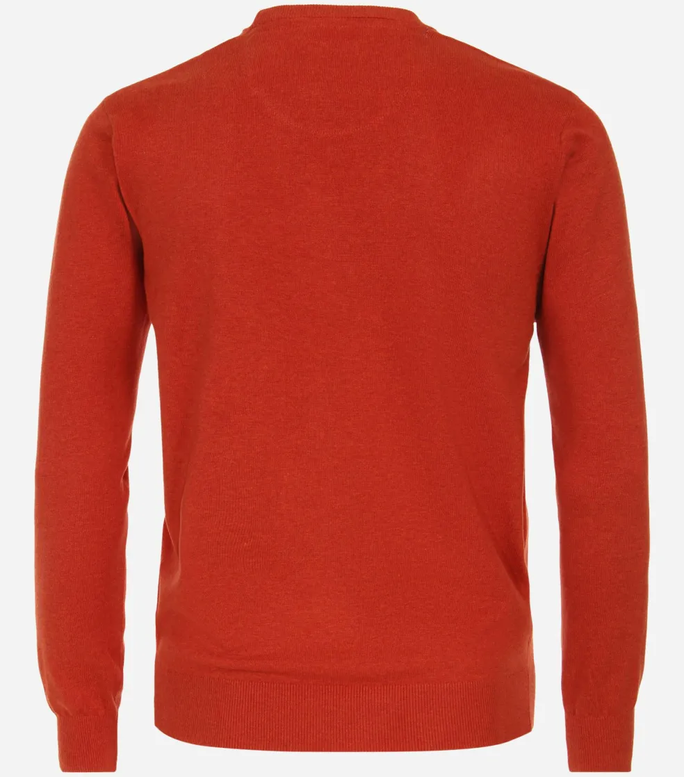 Redmond heren trui katoen, O-hals, terracotta (middeldik)