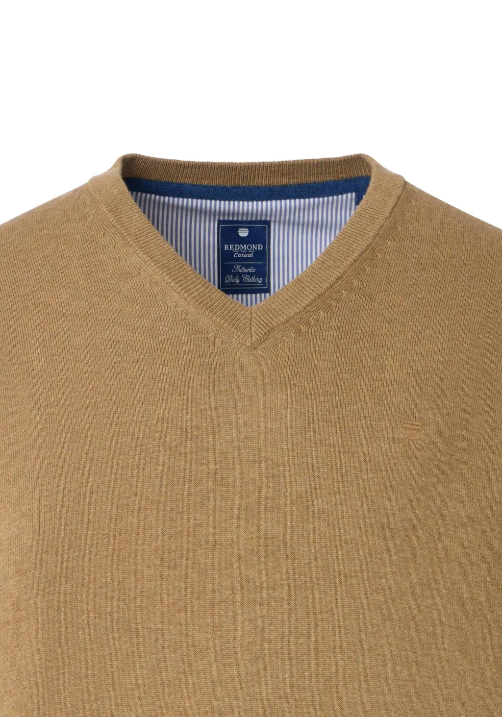 Redmond heren trui katoen, V-hals, beige (middeldik)