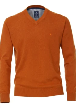 Redmond heren trui katoen, V-hals, oranje (middeldik)
