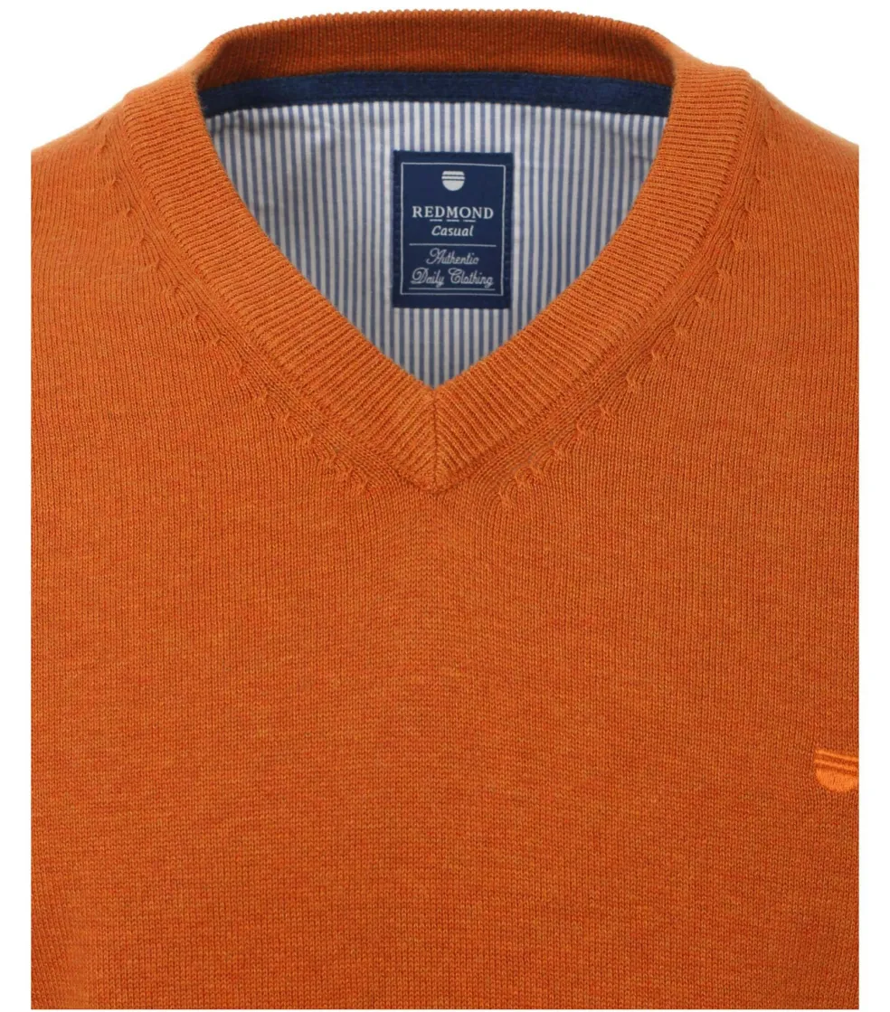 Redmond heren trui katoen, V-hals, oranje (middeldik)