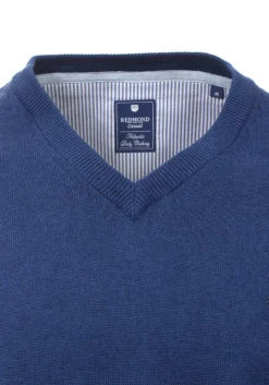 Redmond heren trui katoen, V-hals, jeans-blauw