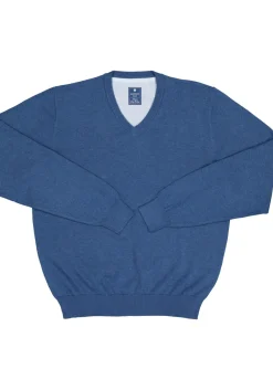 Redmond heren trui katoen, V-hals, jeans-blauw