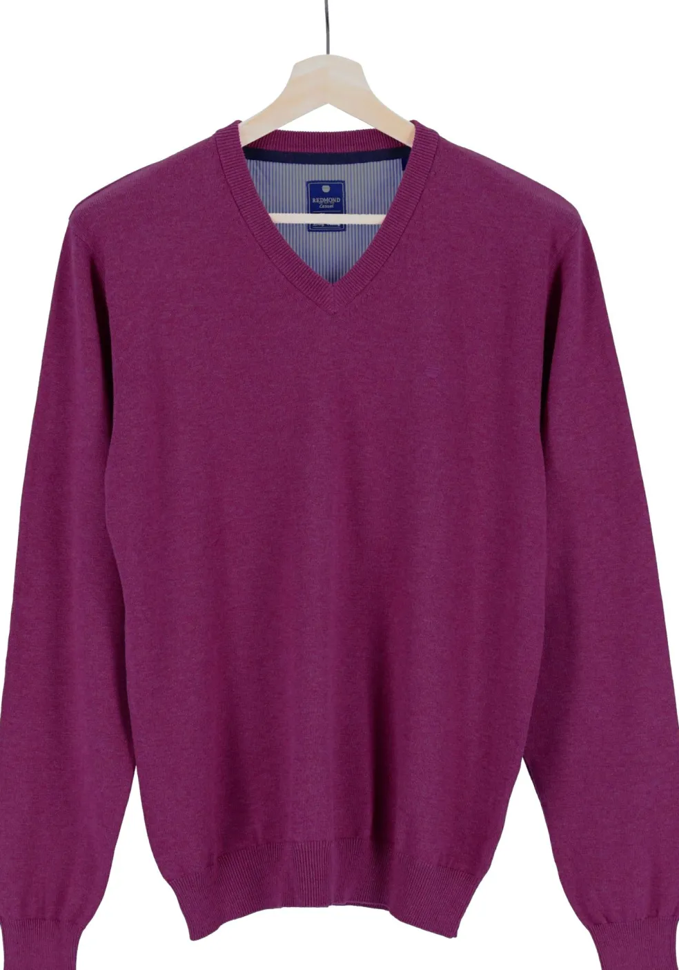 Redmond heren trui katoen, V-hals, magenta, donker paars-roze